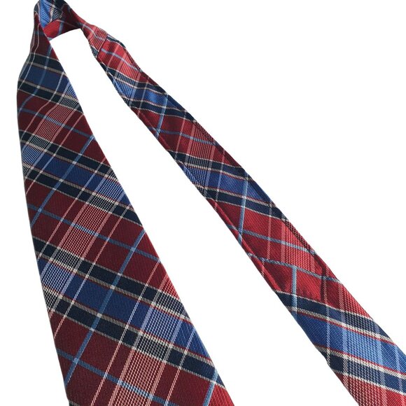 Roundtree Yorke All Silk Handmade Red Blue Plaid Necktie Patriotic Election - Picture 4 of 6